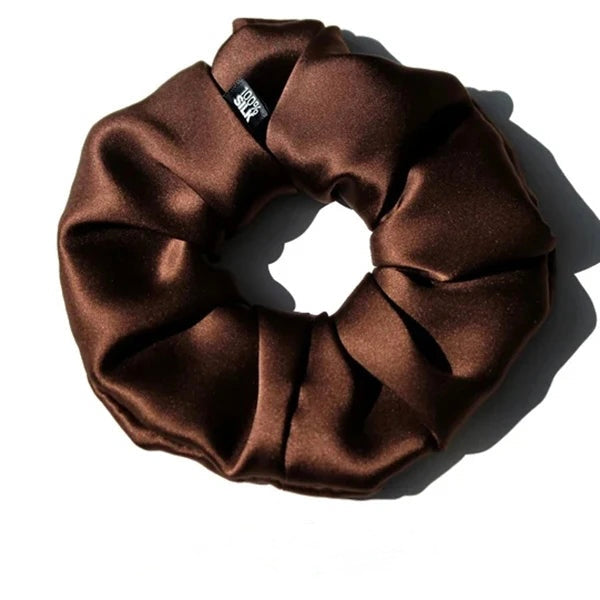 Chouchou volumineux en soie de mûrier marron chocolat, élastique cheveux sans trace KAÏMINA.