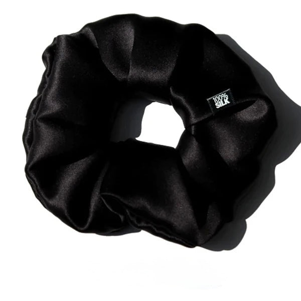 Chouchou extra large en soie de mûrier 100% coloris noir chic, élastique anti-casse KAÏMINA.
