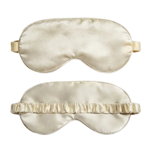 Masque de sommeil en soie de mûrier KAÏMINA coloris champagne, thermorégulateur et sans marques.