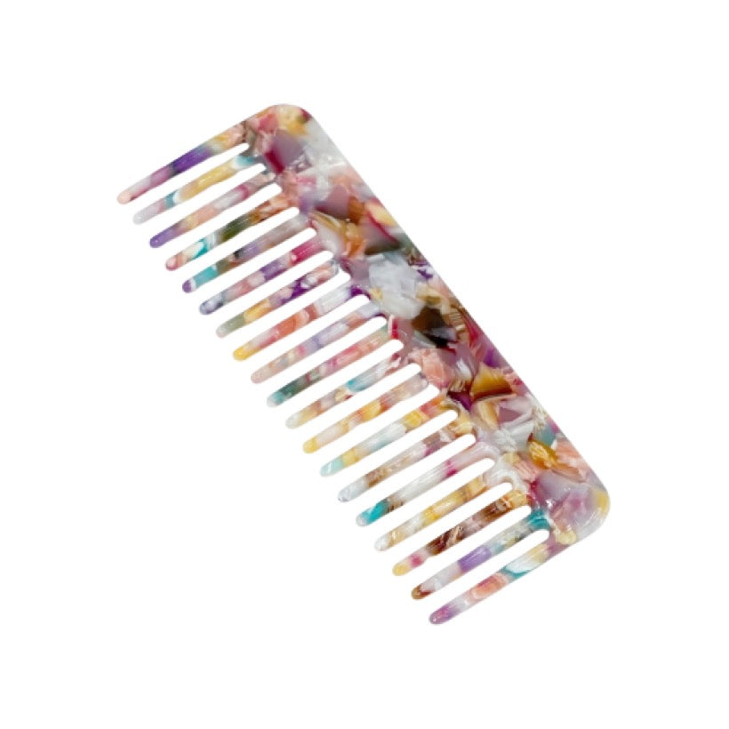Peigne en acétate aux reflets marbrés multicolores et pastel, peigne de douche idéal pour appliquer les soins KAÏMINA.